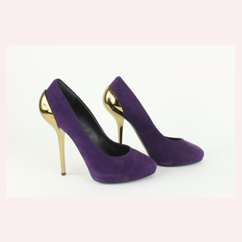 Giuseppe Zanotti Women's 39.5 Purple Suede x Gold Nana Heels 1116gz45 - Picture 2 of 12
